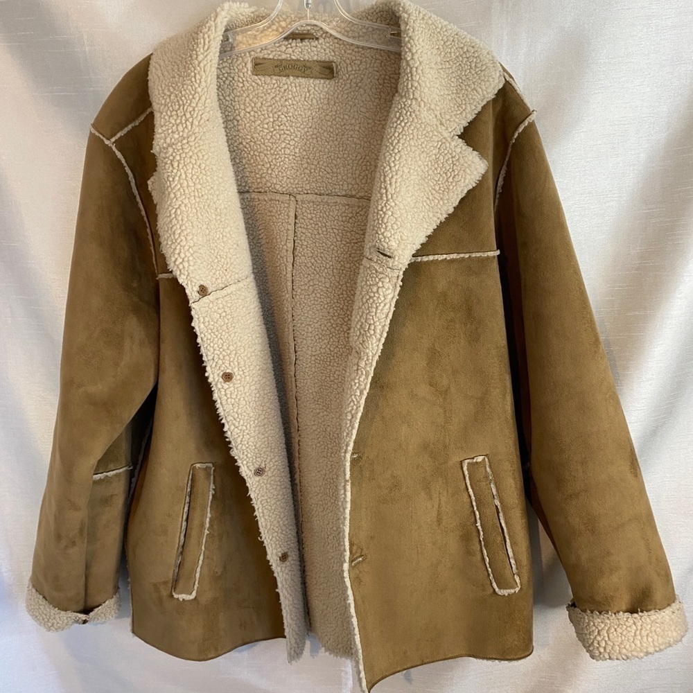 Vintage 1960s Groggy Vegan Beige Suede Jacket with Tan Sherpa Mens Sm - Picture 9 of 15